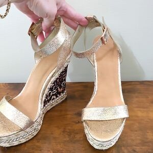 BAMBOO Gold Wedge Sandals with Animal Print Design size 9